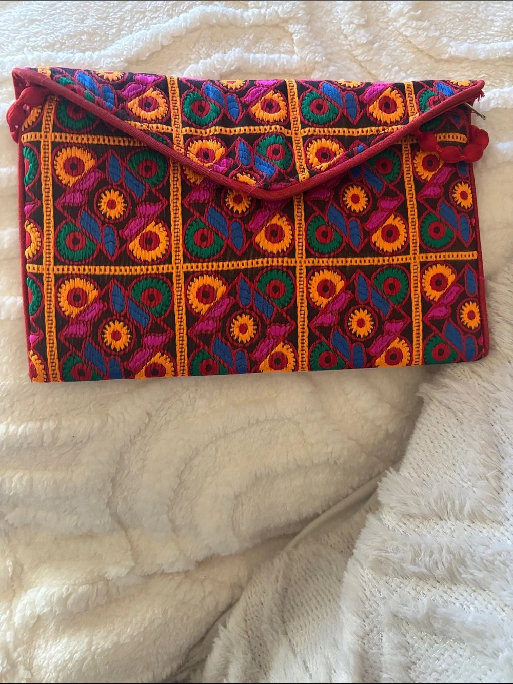 Ethnic Indian Wear Embroidered Envelope Clutch in Pink, Yellow, Green, Blue